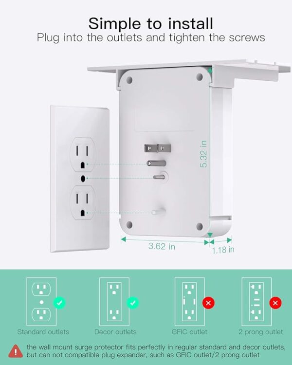 Wall Outlet Extender with Surge Protector - Image 2